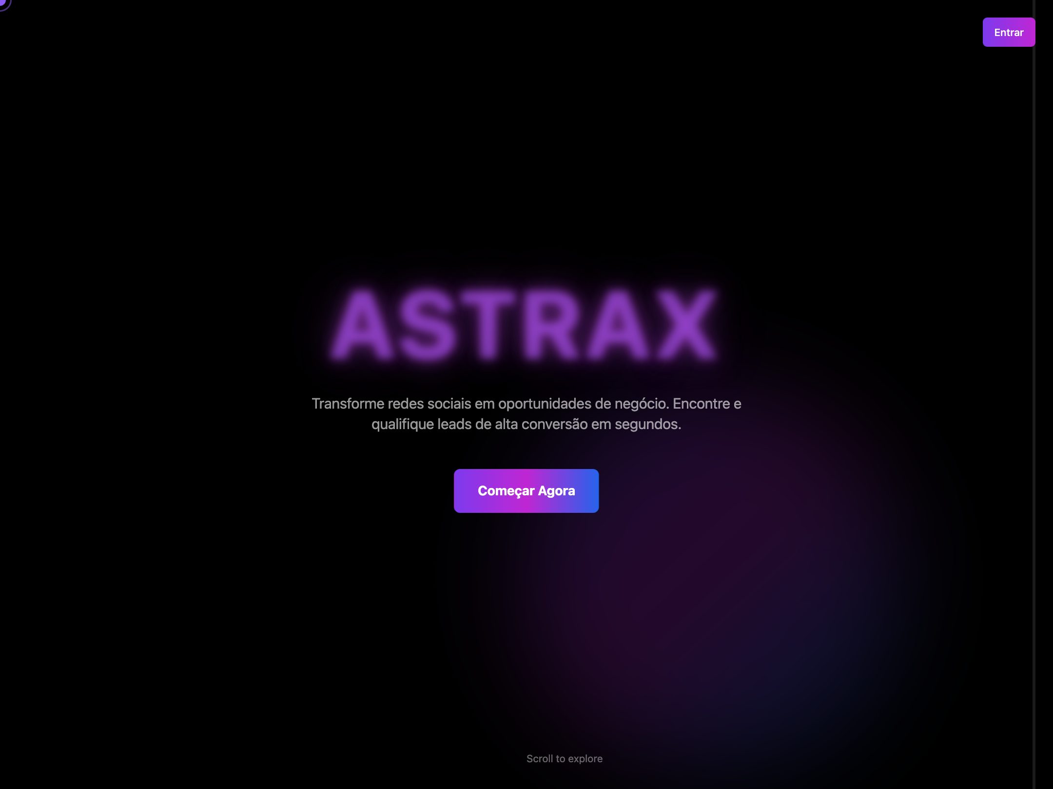 Captura de tela de AstraX — Esteira de prospecção com IA que captura e qualifica leads 24/7.